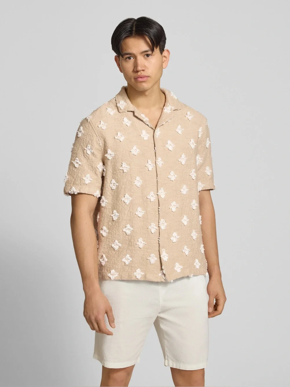Zara Tan Textured Jacquard Button Down Shirt Sz M - Picture 1 of 6